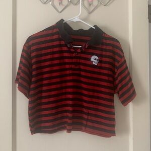 Black and Red Striped Skull Crop Top